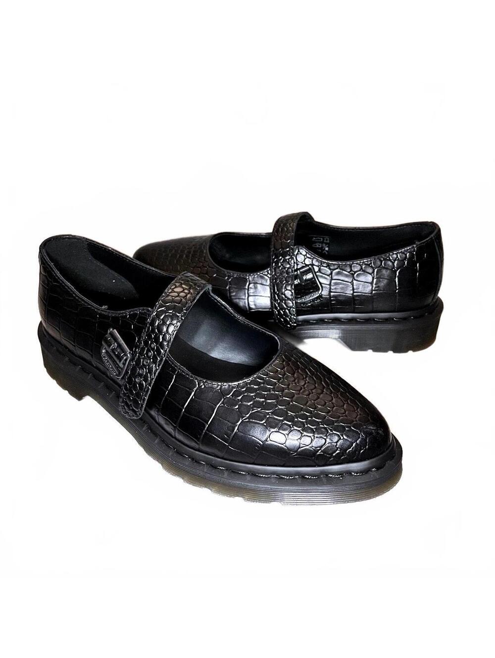 Dr. Martens Elphie MJ Black Croc Embossed Leather Mary Jane Shoes Size 9